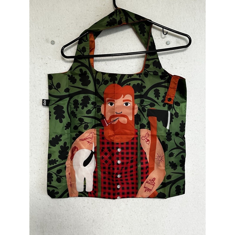 CUTE! LOQI Reusable Tote Grocery Shopping Bag - Tattooed Lumberjack & Dog EUC